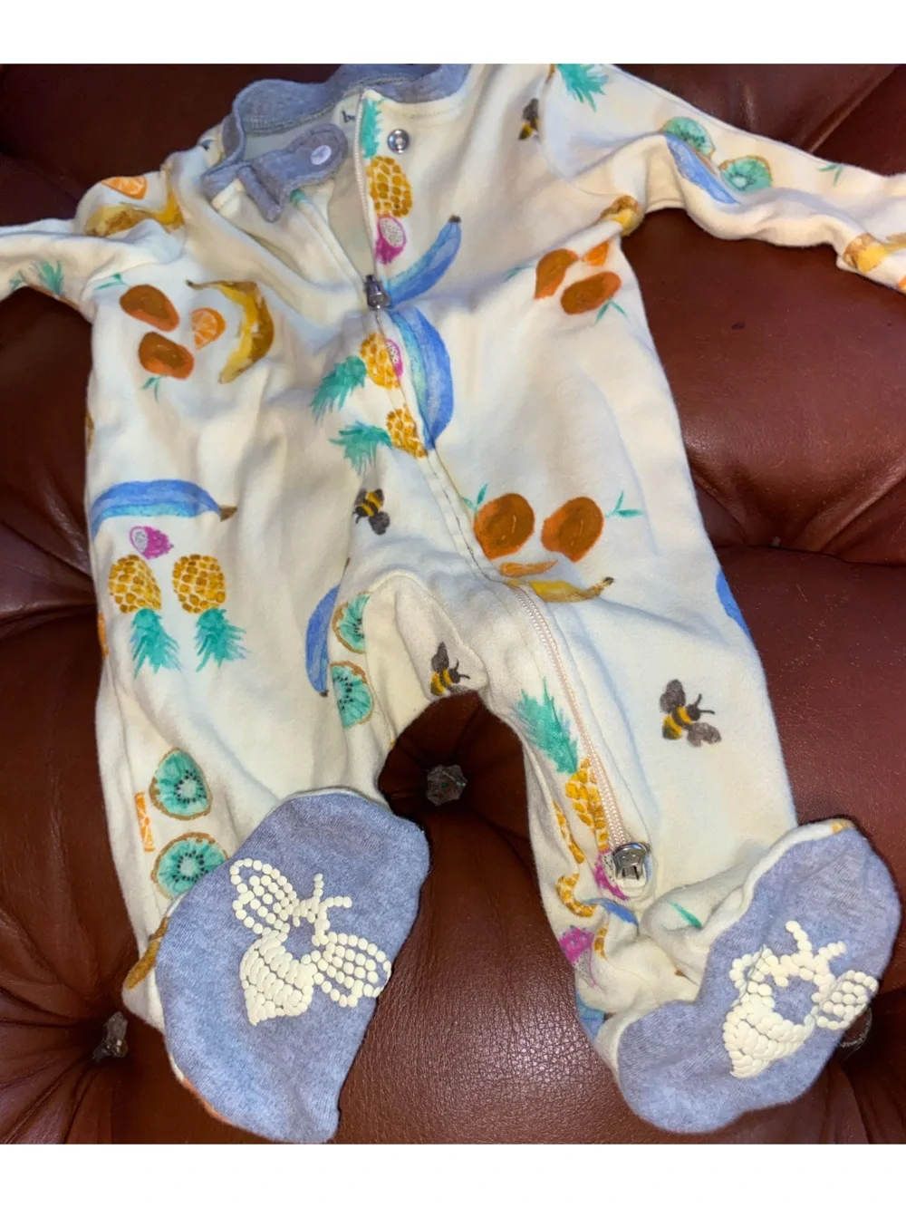 Burt's Bees Baby Yellow Fruit Print Zip Footed Sleeper